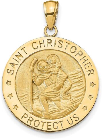 Saint Christopher Protect Us Words on Round Solid Medal Pendant in Real 14k Gold in Saudi Arabia