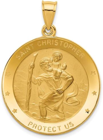Saint Christopher Protect Us Words on Round Solid Medal Pendant in Real 14k Gold in Saudi Arabia