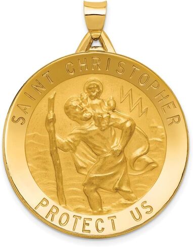 Saint Christopher Protect Us Words on Round Solid Medal Pendant in Real 14k Gold in Saudi Arabia