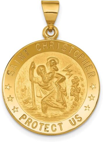Saint Christopher Protect Us Words on Round Solid Medal Pendant in Real 14k Gold in Saudi Arabia