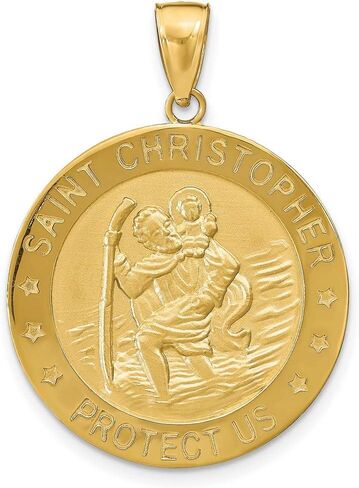 Saint Christopher Protect Us Words on Round Solid Medal Pendant in Real 14k Gold in Saudi Arabia