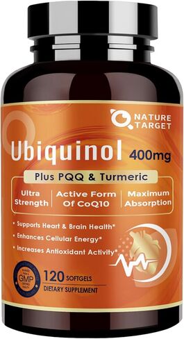 NATURE TARGET Ubiquinol CoQ10 400mg softgels with PQQ & Turmeric, High Absorption Coenzyme Q10 Supplement with ALA & Black Pepper, Antioxidant for Heart & Brain Health, Energy Production, 120 Count in Saudi Arabia
