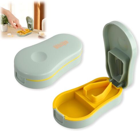 مقسم حبوب الدواء للحبوب الصغيرة والصغيرة، مقسم حبوب الدواء الأخضر للحبوب الصغيرة، سهل الفتح مع واقي شفرة أمان، مناسب للسفر ورحلة العمل (1.96 * 3.54 * 1.02 بوصة) in Kuwait