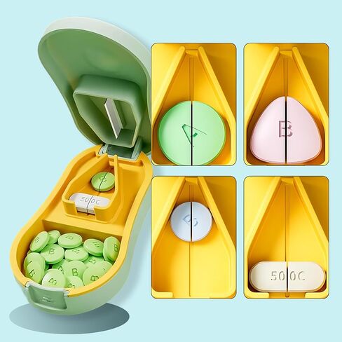 مقسم حبوب الدواء للحبوب الصغيرة والصغيرة، مقسم حبوب الدواء الأخضر للحبوب الصغيرة، سهل الفتح مع واقي شفرة أمان، مناسب للسفر ورحلة العمل (1.96 * 3.54 * 1.02 بوصة) in Kuwait