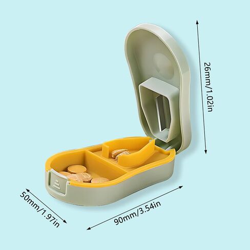 مقسم حبوب الدواء للحبوب الصغيرة والصغيرة، مقسم حبوب الدواء الأخضر للحبوب الصغيرة، سهل الفتح مع واقي شفرة أمان، مناسب للسفر ورحلة العمل (1.96 * 3.54 * 1.02 بوصة) in Kuwait