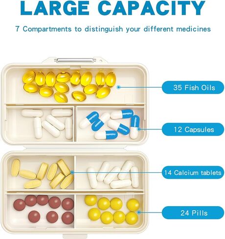 Yivaiks Bling Travel Pill Organizer كريستال حجر الراين 7 مقصورات علبة حبوب منع الحمل المحمولة صندوق حبوب منع الحمل اليومي لعقد الفيتامينات حاوية حبوب منع الحمل الصغيرة لمحفظة الجيب منظم الطب (أبيض) in Kuwait