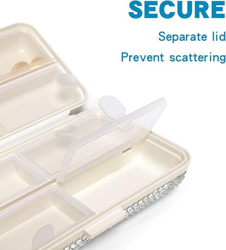 Yivaiks Bling Travel Pill Organizer كريستال حجر الراين 7 مقصورات علبة حبوب منع الحمل المحمولة صندوق حبوب منع الحمل اليومي لعقد الفيتامينات حاوية حبوب منع الحمل الصغيرة لمحفظة الجيب منظم الطب (أبيض) in Kuwait