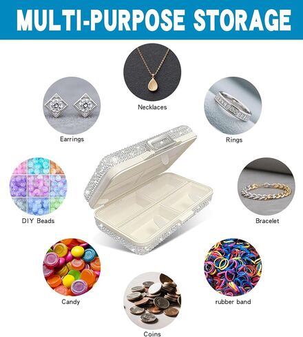 Yivaiks Bling Travel Pill Organizer كريستال حجر الراين 7 مقصورات علبة حبوب منع الحمل المحمولة صندوق حبوب منع الحمل اليومي لعقد الفيتامينات حاوية حبوب منع الحمل الصغيرة لمحفظة الجيب منظم الطب (أبيض) in Kuwait