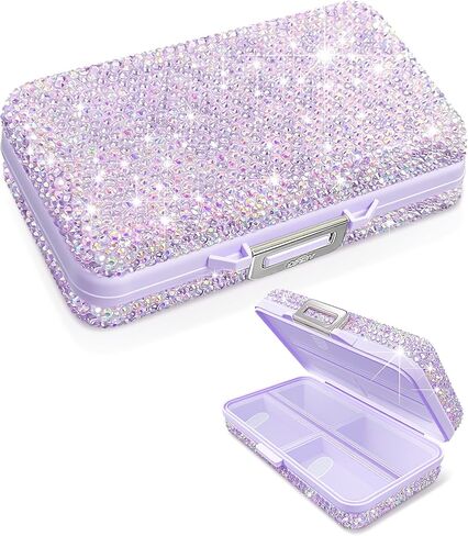 Yivaiks Bling Travel Pill Organizer كريستال حجر الراين 7 مقصورات علبة حبوب منع الحمل المحمولة صندوق حبوب منع الحمل اليومي لعقد الفيتامينات حاوية حبوب منع الحمل الصغيرة لمحفظة الجيب منظم الطب (أبيض) in Kuwait