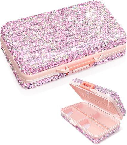 Yivaiks Bling Travel Pill Organizer كريستال حجر الراين 7 مقصورات علبة حبوب منع الحمل المحمولة صندوق حبوب منع الحمل اليومي لعقد الفيتامينات حاوية حبوب منع الحمل الصغيرة لمحفظة الجيب منظم الطب (أبيض) in Kuwait