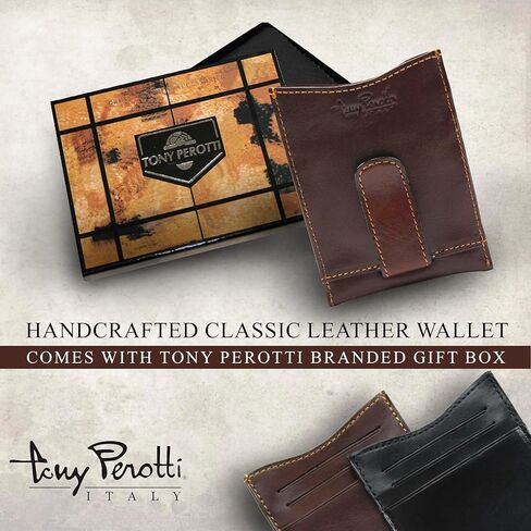 Tony Perotti Italian Leather Men's Money Clip Wallet With Pocket - Magnetic Money Clip Outside and Credit Card Slots - Eco-Friendly Tanned Full Grain Leather Wallet Made in Italy in Saudi Arabia