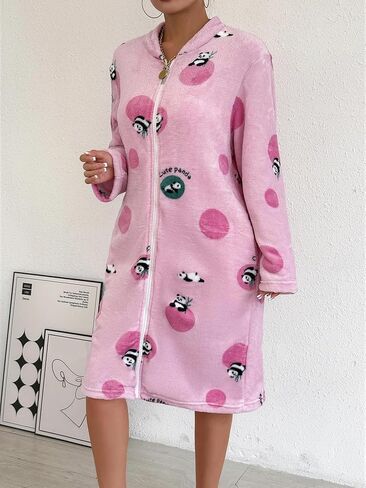 Women Thickened Robe, Long Sleeve Zipper Cozy Winter Loungewear Home Wear Pocket Design Warm Dressing Relaxed Fit Sleepwear in Saudi Arabia