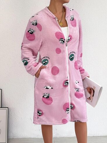 Women Thickened Robe, Long Sleeve Zipper Cozy Winter Loungewear Home Wear Pocket Design Warm Dressing Relaxed Fit Sleepwear in Saudi Arabia