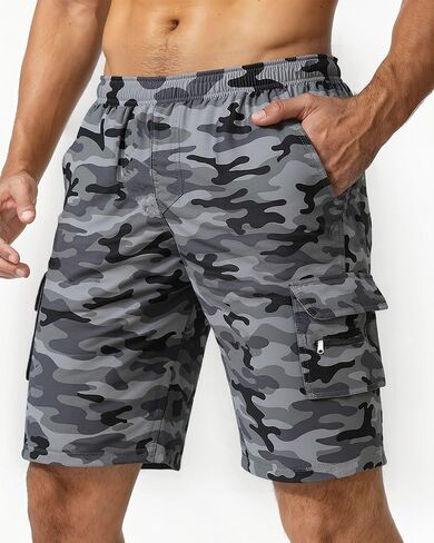 Men's Cargo Shorts Drawstring Elastic Waist Outdoor Casual Shorts Pockets Lightweight Quick Drying in Saudi Arabia