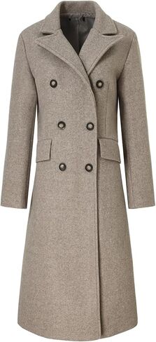 Women's Double Breasted Pea Coat Faux Wool Slim Winter Mid-Long in Saudi Arabia