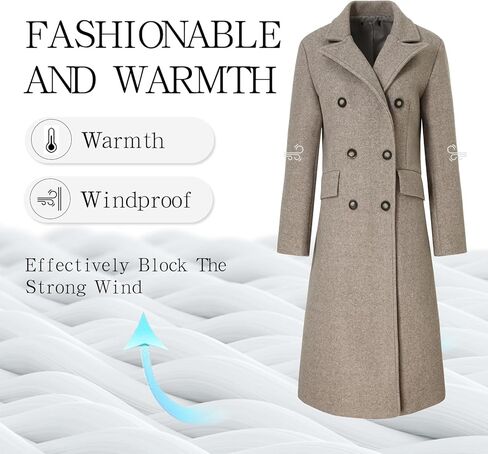Women's Double Breasted Pea Coat Faux Wool Slim Winter Mid-Long in Saudi Arabia