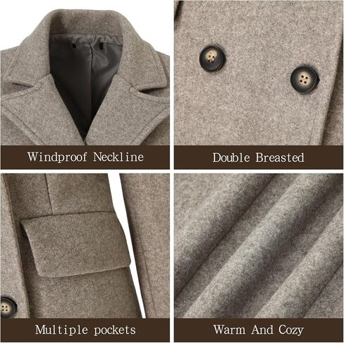 Women's Double Breasted Pea Coat Faux Wool Slim Winter Mid-Long in Saudi Arabia