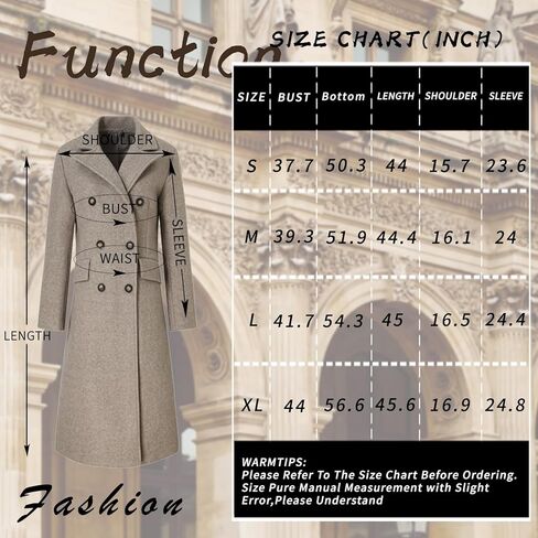 Women's Double Breasted Pea Coat Faux Wool Slim Winter Mid-Long in Saudi Arabia