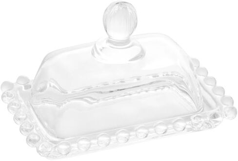 WOLFF - Pearl Crystal Beaded Butter Dish with Lid - Clear Butter Holder for Countertop with Handle Cover, Butter Container - Luxury Glassware Dinner Accessories, Kitchen Utensils - Clear, 4.3x6.7x3" in Saudi Arabia