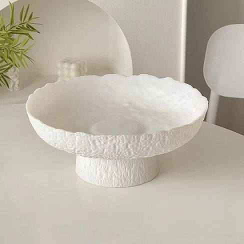 Decorative Fruit Bowls for kitchen decor Counter 10.4‘’,Large Modern Serving Bowl, High Foot with Irregular Edge Design, High-Temperature Fired Thickened Glass Bowl, White in Saudi Arabia