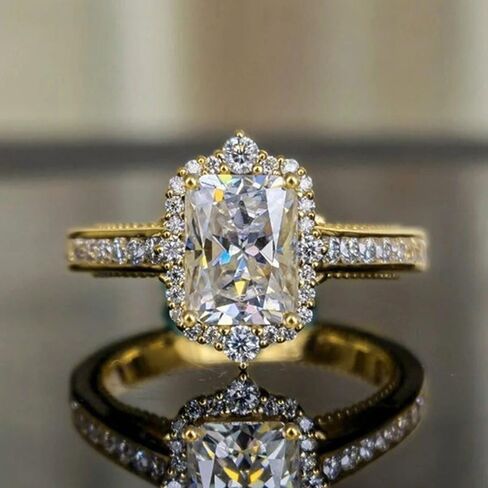 Gold Plated Rectangular Cubic Zirconia Luxurious Engagement Rings Wedding Bridal Band Promise Rings Evening Parties Anniversary Valentine's Day Gifts Eternity Bands for Women in Saudi Arabia