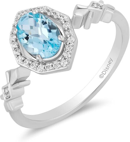 Jewelili Enchanted Disney Fine Jewelry Sterling Silver with 1/10 CTTW Diamond and Sky Blue Topaz Elsa Ring Size 8 in Saudi Arabia