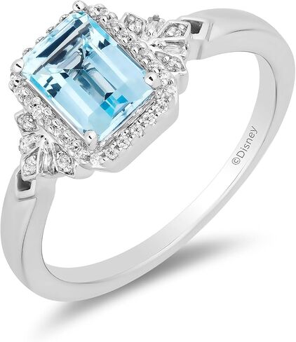 Jewelili Enchanted Disney Fine Jewelry Sterling Silver with 1/10 CTTW Diamonds and Sky Blue Topaz Elsa Ring Size 8 in Saudi Arabia