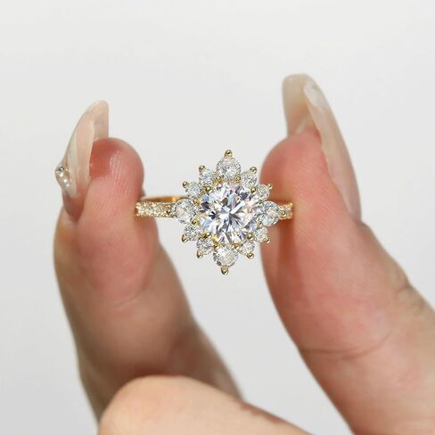 Round Cut Engagement Ring for Women 14k Gold Plated 925 Sterling Silver 1CT/2CT/3CT Round Cubic Zirconia Wedding Promise Anniversary Jewelry for Lover Wife Size 5-9 in Saudi Arabia