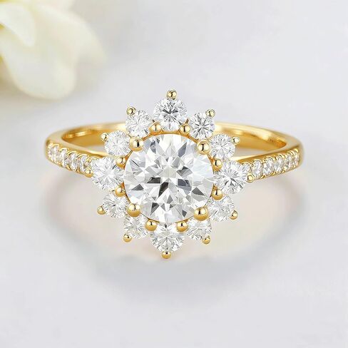 Round Cut Engagement Ring for Women 14k Gold Plated 925 Sterling Silver 1CT/2CT/3CT Round Cubic Zirconia Wedding Promise Anniversary Jewelry for Lover Wife Size 5-9 in Saudi Arabia