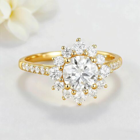 Round Cut Engagement Ring for Women 14k Gold Plated 925 Sterling Silver 1CT/2CT/3CT Round Cubic Zirconia Wedding Promise Anniversary Jewelry for Lover Wife Size 5-9 in Saudi Arabia