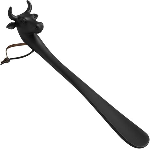 لبيسة بقرة طويلة مقاس 22 بوصة من جيفز - ألومنيوم أسود غير لامع - لبيسة حذاء معدنية مزخرفة لغرفة نوم الرجال أو المدخل - هدية عملية مصنوعة يدويًا in Kuwait