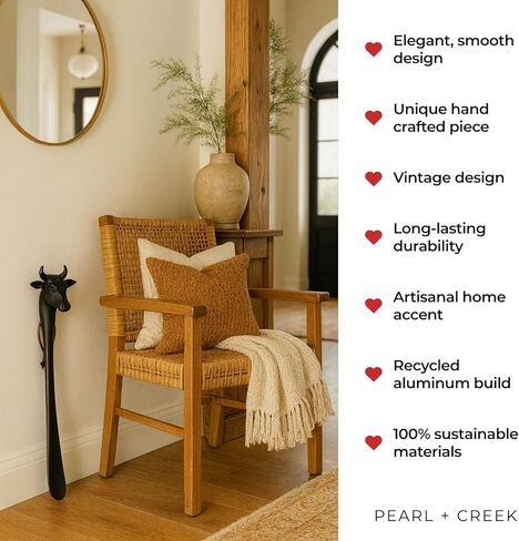 لبيسة بقرة طويلة مقاس 22 بوصة من جيفز - ألومنيوم أسود غير لامع - لبيسة حذاء معدنية مزخرفة لغرفة نوم الرجال أو المدخل - هدية عملية مصنوعة يدويًا in Kuwait