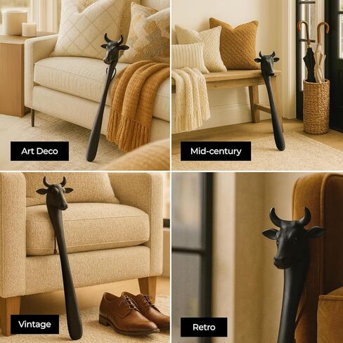 لبيسة بقرة طويلة مقاس 22 بوصة من جيفز - ألومنيوم أسود غير لامع - لبيسة حذاء معدنية مزخرفة لغرفة نوم الرجال أو المدخل - هدية عملية مصنوعة يدويًا in Kuwait