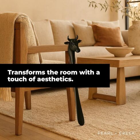 لبيسة بقرة طويلة مقاس 22 بوصة من جيفز - ألومنيوم أسود غير لامع - لبيسة حذاء معدنية مزخرفة لغرفة نوم الرجال أو المدخل - هدية عملية مصنوعة يدويًا in Kuwait