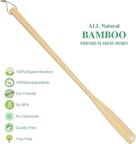 لبيسة حذاء طويلة جدًا من خشب الخيزران مقاس 27.5 بوصة، خالية من الأشجار، لبيسة حذاء خشبية من الخيزران العضوي بنسبة 100%، لبيسة حذاء خشبية بمقبض طويل للرجال والنساء والأطفال وكبار السن والحمل والأحذية طويلة الرقبة in Kuwait