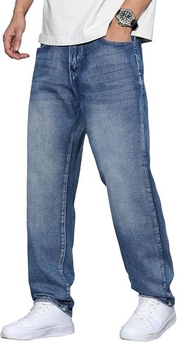 JMIERR Mens Classic Relaxed Fit Jeans Straight Stretch Casual Baggy Denim Pants in Saudi Arabia