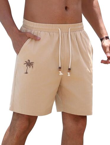 Men's Cotton Shorts Drawstring Waist Embroidered Tree Summer Vacation Beach Shorts in Saudi Arabia
