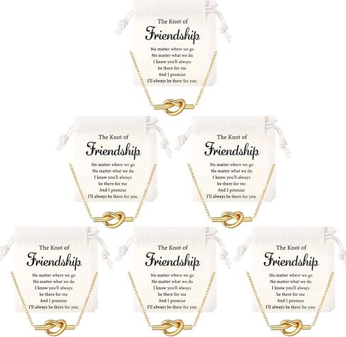 Tondiamo 6 Sets Friendship Necklace for Women Love Knot Necklace with Canvas Drawstring Bags Friendship Galentines Jewelry Gifts for Best Friend Soul Sister Birthday Valentine's Day Gifts in Saudi Arabia