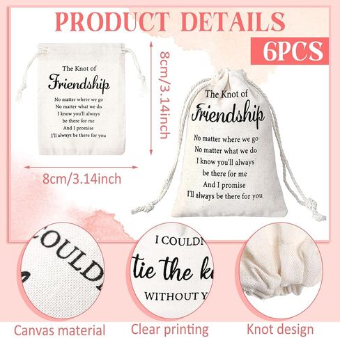 Tondiamo 6 Sets Friendship Necklace for Women Love Knot Necklace with Canvas Drawstring Bags Friendship Galentines Jewelry Gifts for Best Friend Soul Sister Birthday Valentine's Day Gifts in Saudi Arabia