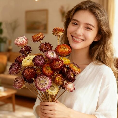 20Pcs Natural Dried Daisy Flowers Bouquet - Multicolor Daisy Dried Sunflowers Bouquet, Dry Flower Arrangements for Wedding, Table Vase Decor, Home Office Party Farmhouse Decoration in Saudi Arabia