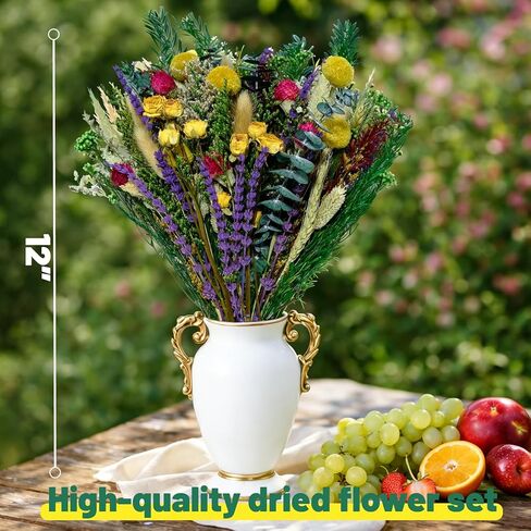 باقة زهور مجففة 110 قطعة - مجموعة زهور محفوظة من 15 نوعًا مع 12 بوصة لافندر وأوكالبتوس وذيول أرنب وورود مجففة لديكور المنزل وحفلات الزفاف وحرف الهدايا والمزهرية وتشكيلة الزهور المصنوعة يدويًا in Kuwait