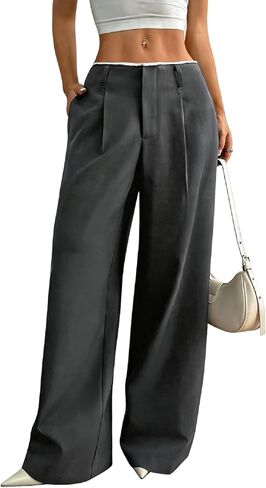 GORGLITTER Women's Low Rise Waisted Dress Pants Wide Leg Pleated Trousers Office Work Palazzo Slacks Pants Business Casual in Saudi Arabia