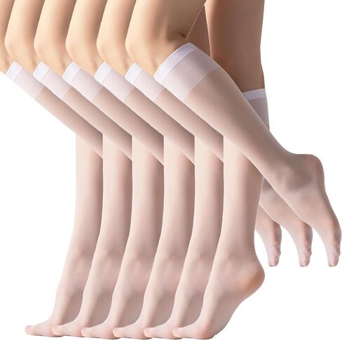 6-Pair Sheer Knee High Stockings for Women with Reinforced Toe, 20D Comfort Fit Nylons for Work and Daily Wear in Saudi Arabia