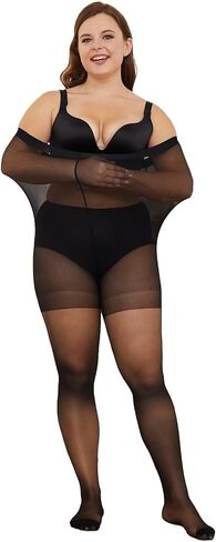 YAGAXI Plus Size Tights for Women, 20D Black High Waist Ultra Thin Pantyhose, Women's Sheer Tights with Control Top, 3 Pairs in Kuwait