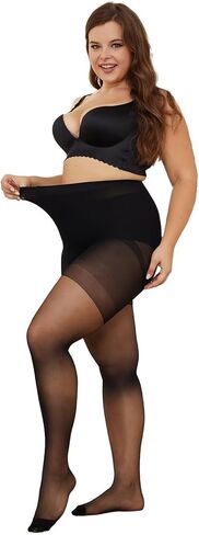 YAGAXI Plus Size Tights for Women, 20D Black High Waist Ultra Thin Pantyhose, Women's Sheer Tights with Control Top, 3 Pairs in Kuwait