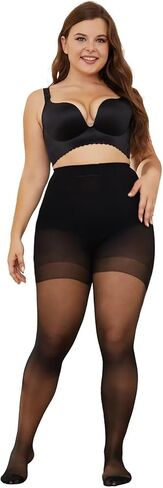 YAGAXI Plus Size Tights for Women, 20D Black High Waist Ultra Thin Pantyhose, Women's Sheer Tights with Control Top, 3 Pairs in Kuwait
