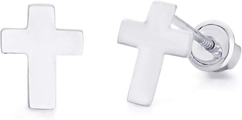 Wellingsale 14K White Gold Polished Cross Stud Earrings With Screw Back in Saudi Arabia