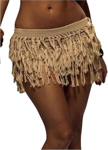 Verdusa Women's Boho Fringe Crochet Micro Skirt Beach Vacation Layered Mini Skirts Festival Outfits in Saudi Arabia