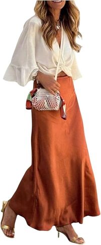 GORGLITTER Women's Fishtail Satin Long Skirts Dressy Casual Fall High Waisted Business Casual Work Maxi Skirt Trendy in Saudi Arabia