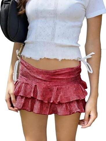 Women Y2k Ruffle Mini Skirt Low Waist Polka Dot Pleated A Line Short Skirt Boho Summer Beach Skirts in Saudi Arabia